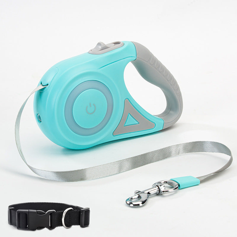 Safe Night Walks: Retractable Dog Leash with Collar & Light