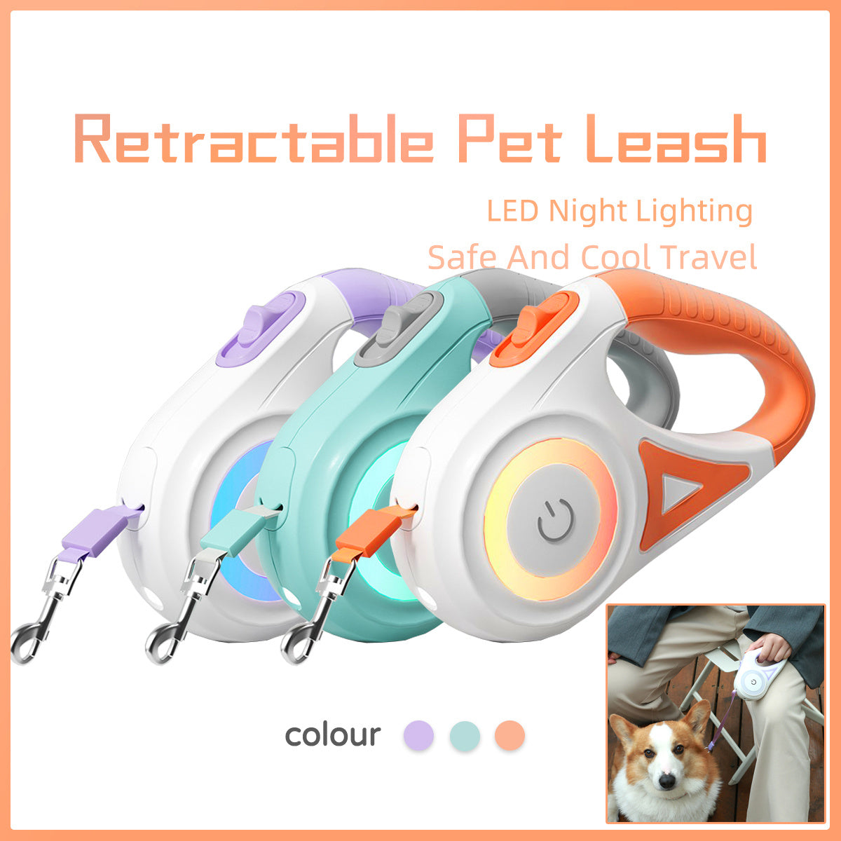 Safe Night Walks: Retractable Dog Leash with Collar & Light
