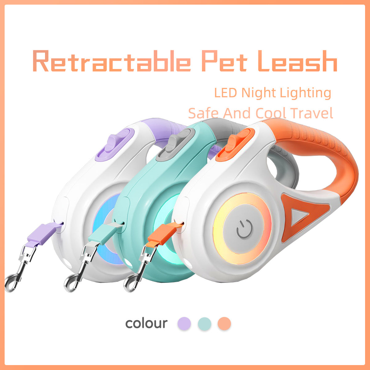 Safe Night Walks: Retractable Dog Leash with Collar & Light