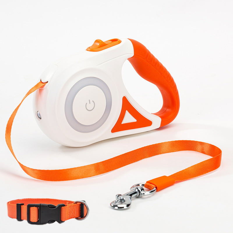 Safe Night Walks: Retractable Dog Leash with Collar & Light
